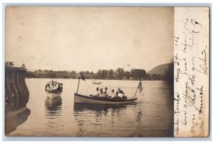 1906 Boat Scene In Lake Keuka Cottage New York NY RPPC Photo Posted Postcard 