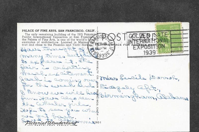 1939 Postcard Golden Gate International Exposition Cancel!