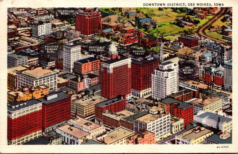 Iowa Des Moines Aerial View Of Downtown District 1935 Curteich