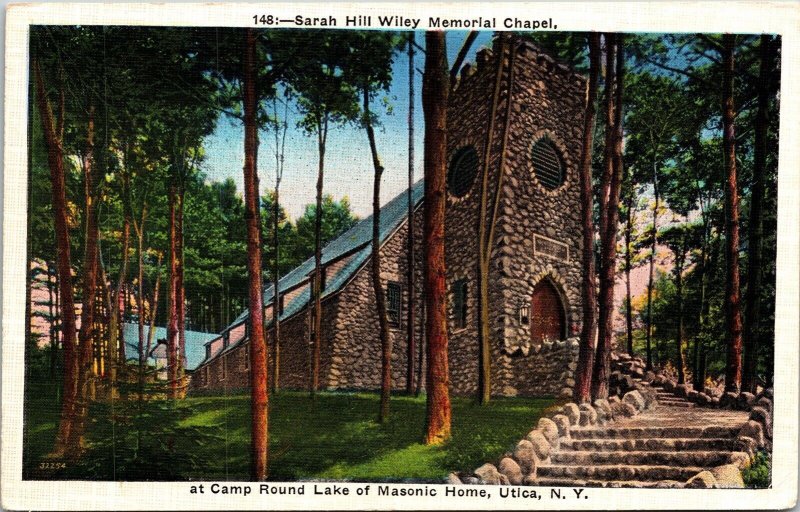 Sarah Hill Wiley Memorial Chapel Camp Round Lake Masonic Home Utica NY Postcard 