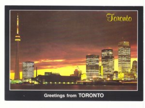 CN Tower, Skyline At Night From Island Ferry, Toronto, Ontario, Chrome Postcard