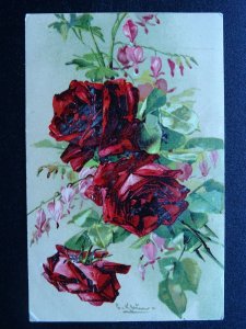 Romance Love RED ROSES & PERSONAL LOVE MESSAGE / VERSE TO CHARLIE c1905 Postcard