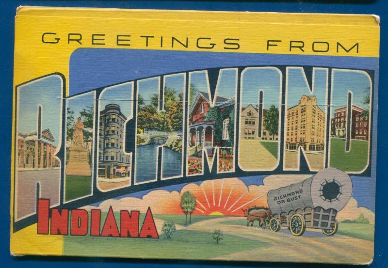 Richmond Indiana in linen souvenir postcard folder foldout