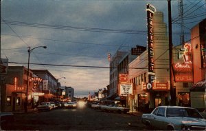 Fairbanks Alaska AK Classic 1960s Cars Neon Signs Night Street Scene PC