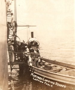 WWI Marine Landing Force Stores Ship Boat RPPC Real Photo Postcard