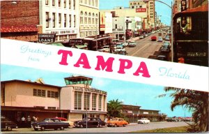 Banner Postcard FL Greetings from Tampa Airport Street View Kress 1950s V199