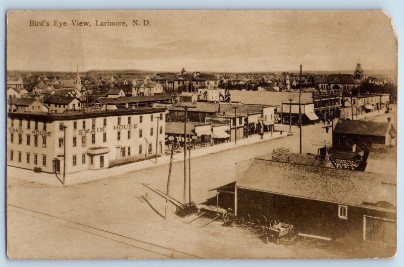 Larimore North Dakota ND Postcard RPPC Photo Bird's Eye View Swan House 1910