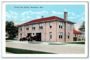 c1910's Central Fire Station Building Cars Menominee Michigan MI Postcard