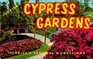 Florida Cypress Gardens Azaleas and Rustic Bridge