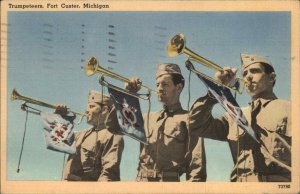 WWII Fort Custer MI Trumpeters Soldier's Msg to Mother 1943 Cancel Linen PC