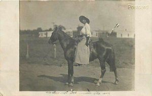 OK, Crescent, Oklahoma, Women on Horse, RPPC