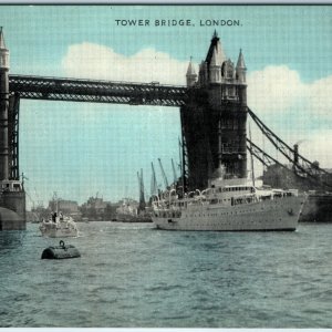 c1950s London England Tower Bridge River Thames Pool Shipping Boat Dennis UK