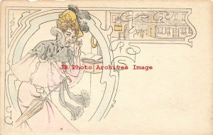 Art Nouveau, Unknown Artist, Woman Holding Telephone Ear Piece to Her Ear