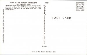 This Is The Place Monument Salt lake City Utah Historic Memorial Chrome Postcard 