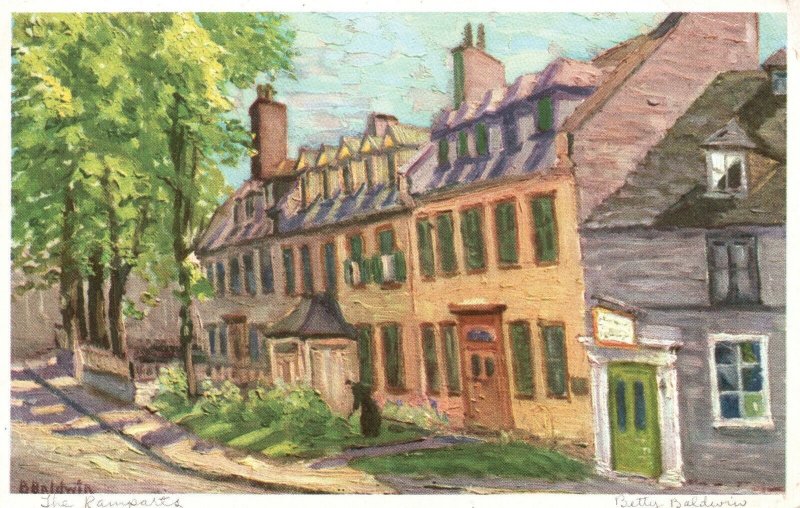 Vintage Postcard 1920's Four Oldest Houses on Remparts Quebec Canada CAN Artwork