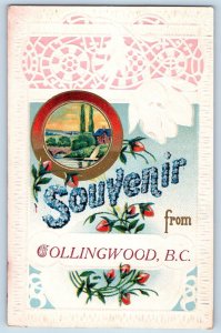 1910 British Columbia BC Canada Postcard Souvenir Collingwood Embossed Glittered