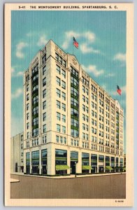 Spartanburg South Carolina~The Montgomery Bldg Street View~Vtg Linen Postcard