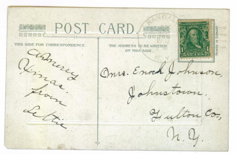 Randall to Johnstown, New York Embossed 1903 Christmas Postcard