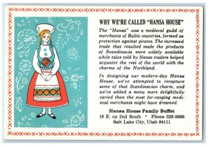 c1950 Hansa House Family Buffet Restaurant Salt Lake City Utah Vintage Postcard