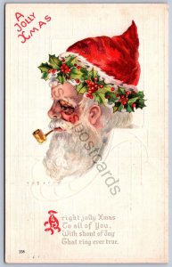 K50/ Santa Claus Merry Christmas Love Holiday Postcard c1910 Smoke Pipe 77