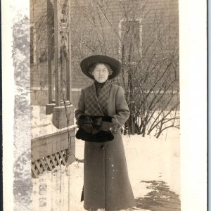 c1910s Winter Wonderland Lady RPPC Fancy Hand Warmer Allure Girl Real Photo A142