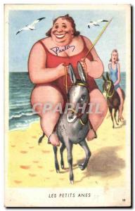 Old Postcard Fantasy Humor BBW small donkeys Donkey