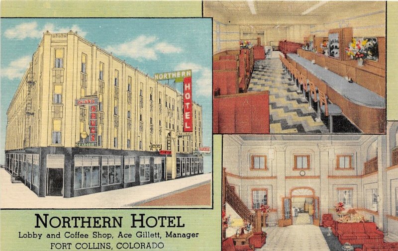 J6/ Fort Collins Colorado Postcard Linen Northern Hotel 3View Interior 12