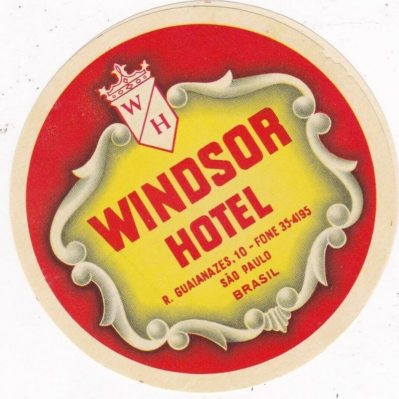 Brasil Sao Paulo Windsor Hotel Vintage Luggage Label sk4661