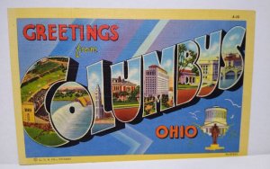 Greetings From Columbus Ohio Large Big Letter Linen Postcard Curt Teich Unused