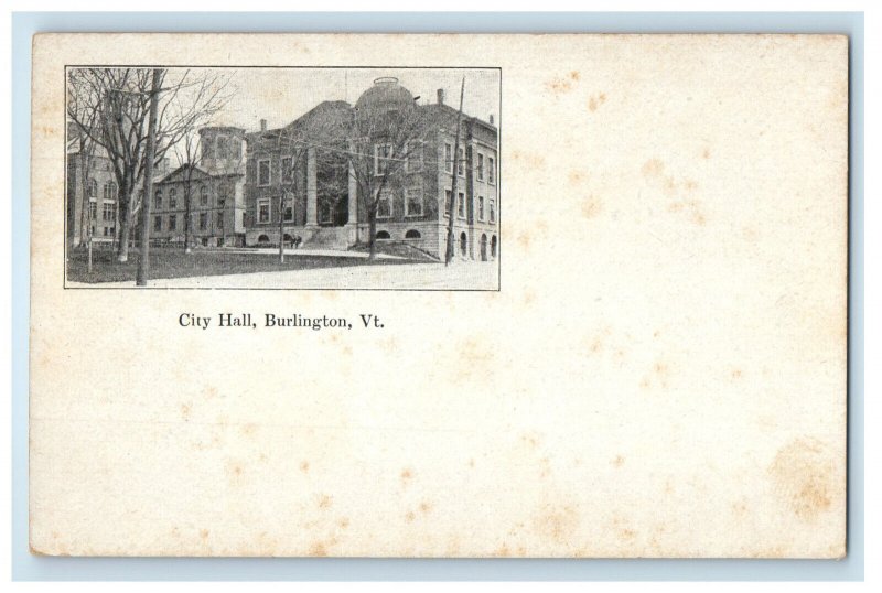 c1900s City Hall, Burlington Vermont VT Unposted Antique PMC Postcard