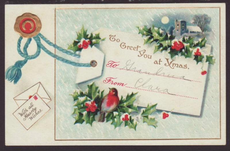 To Greet You at Christmas,Bird,Holly Postcard 