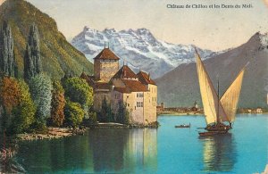 Switzerland navigation sailing topic postcard Chillon Dents Midi sailing vessel