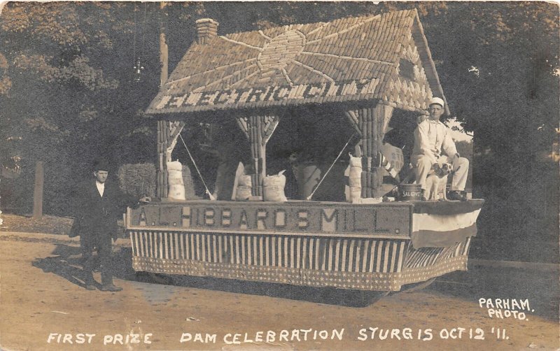 G90/ Sturgis Michigan RPPC Postcard 1911 Electric City Parade Float Dam