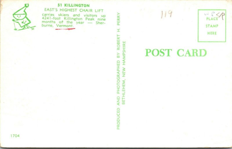  KILLINGTON PEAK VERMONT - VT - HIGHEST CHAIRLIFT CHROME - POSTCARD