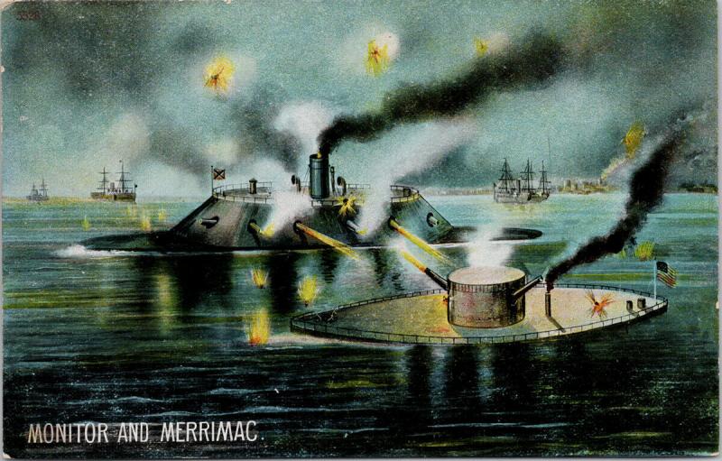 Monitor And Merrimac Civil War Battle c1907 Bosselman Postcard E57