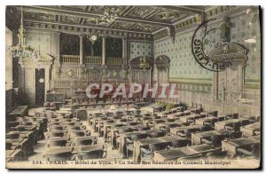 Postcard Old Paris City Hall the Hall of Sittings of the Municipal Council