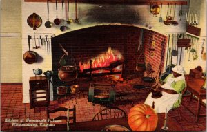 Vtg 1940s Kitchen of Governors Palace Williamsburg Virginia VA Linen Postcard