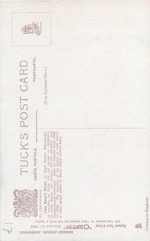 Raphael Tuck post card Oilette John Knox house Edinburgh