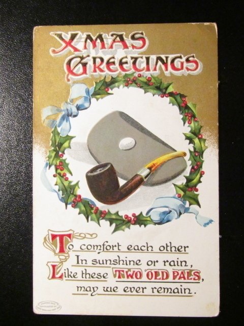 Xmas Greetings-pipe ands tobacco-holly  FREE SHIPPING***