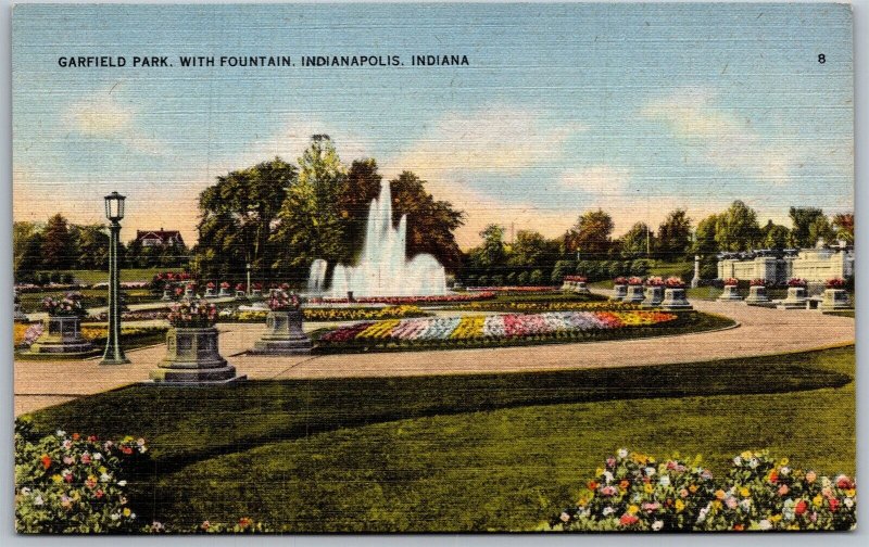 Vtg Indianapolis Indiana IN Garfield Park Fountain Postcard