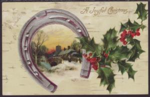 A Joyful Christmas,Holly,Horseshoe,Scene,Embossed