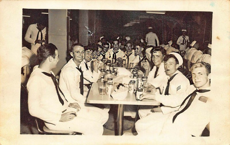 Guantanamo Bay Cuba Navy Sailors at *E*M* Club Real Photo Postcard 