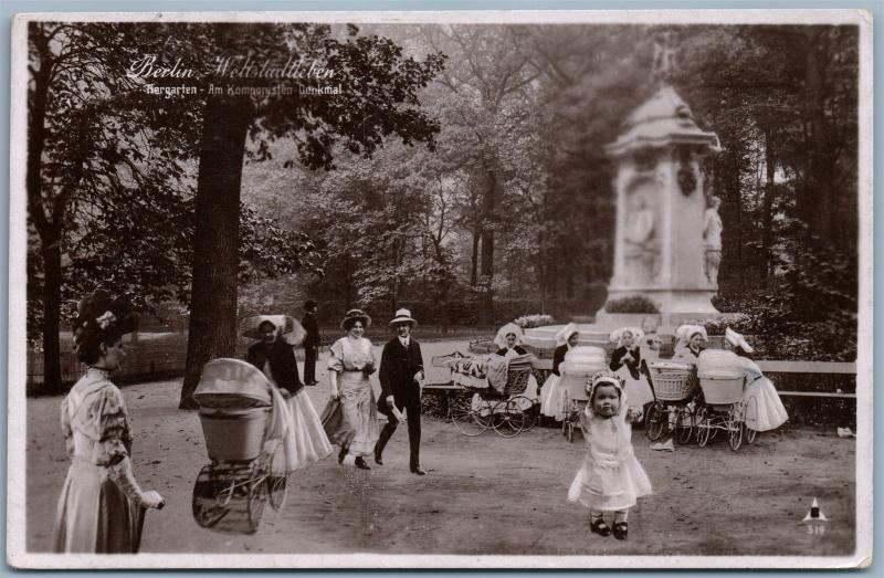 ANTIQUE REAL PHOTO PHOTOMONTAGE POSTCARD RPPC BABY IN THE PARK collage montage