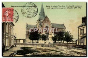Old Postcard Beaumont in Auge Statue of Colonel of Staff J C Langlois Command...