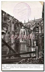 Old Postcard Ypres The Cathedral Statue Vandepelreboom Army