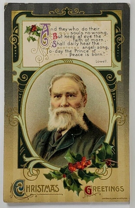 John Winsch Christmas Greetings Lowell Quote Portrait Embossed Postcard T9