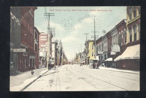 RICHMOND INDIANA DOWNTOWN MAIN STREET SCENE STORES VINTAGE POSTCARD