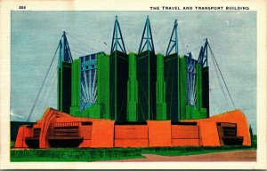 Vtg Linen Postcard Travel & Transport Building Chicago World's Fair 1933