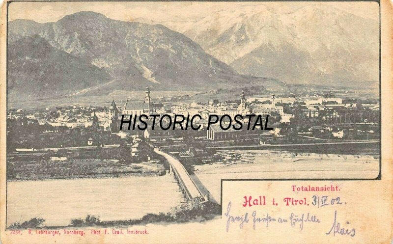 HALL in TIROL AUSTRIA~TOTALANSICHT~1902 B LEHRBURGER~GRAIL PHOTO POSTCARD