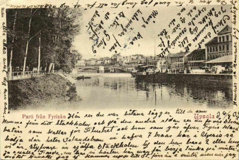 sweden, UPSALA, Parti från Fyrisån (1903) Postcard